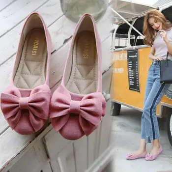 

Plus Size 43 Women Flats Shoes Ballerina Shoe Loafers Lady Slip On Moccasins Sweet Bow Round Toe Shallow Single Flat Footwear