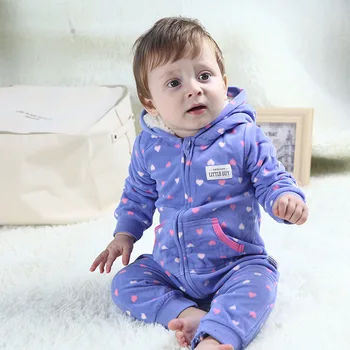 

Autumn Winter Baby Clothes Infants Kids Polar Fleece Romper Baby Girls Striped and Dot Jumpsuit Toddler Boys Hooded Warm Clothes