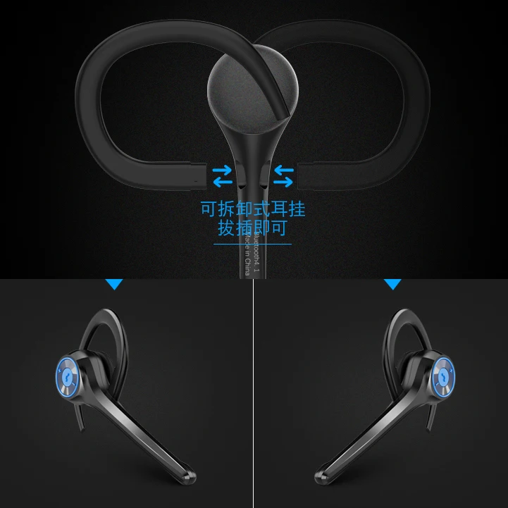 New design B1 Wireless Bluetooth Earphone Business Hands-free Ear-hook Headset volume control With Mic Sport Earpiece (1)