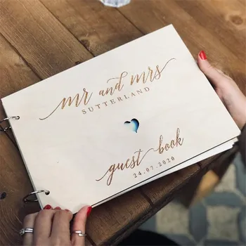 

Custom Wedding Guest Book, Rustic Wooden Guestbook personalized names with date, elegant wedding gifts country wedding decor