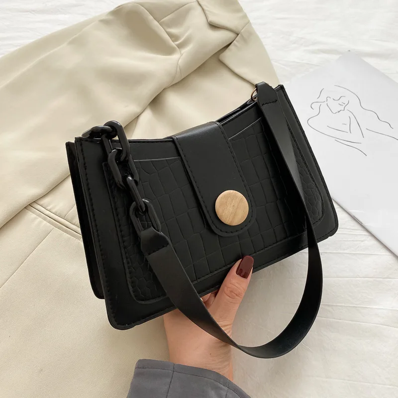 

Fashion texture ladies bags2020new trendy high-quality one-shoulder handbags wide shoulder strap commuter all-match baguette bag