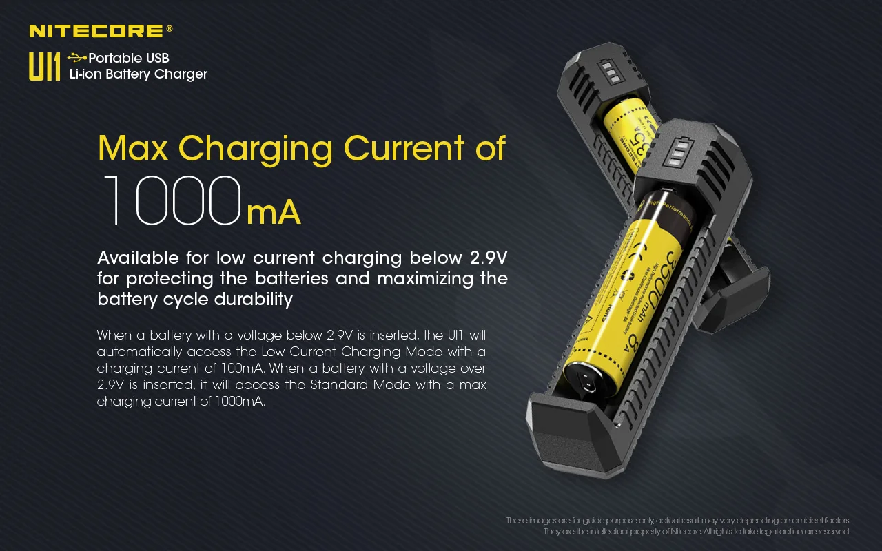 NITECORE UI1 Portable USB Li-ion Battery Charger DC 5V/1A 5W Li-ion/IMR 21700 Battery Recharger CompatibleWith 18650 16340 14500