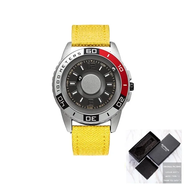 Silver Yellow Canvas Eutour часы мужские инновационные магнитные кварцевые часы силиконовые холщовые стальные ремешок мужские s часы мужские часы дропшиппинг erkek kol saati - Цвет: Silver Yellow Canvas