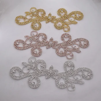 

1PC 9.5*19.5cm sparkling long Rhinestone flower applique Welding Crystal patch Decoration Sew on Clothes for Women Wedding dress