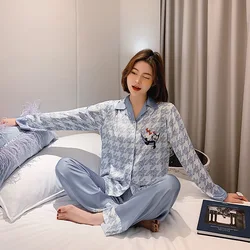 Silk Pajamas Women's Spring and Autumn Silk Loose Casual Long-sleeved Trousers Two-piece Suit Women's Fashion Lapel Home Service