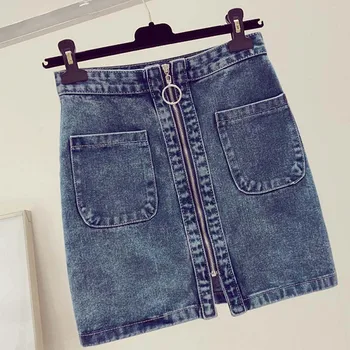

Hot Demin Skirt For Women Summer Skirts Fashion 2020 New Zipper A-Line Pocket High Waist Blue Fashion Women Mini Jeans Skirt