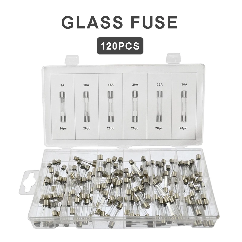 120Pcs Glass Fuses Assorted Kit DIY Automotive 30mm Fast Blow Clear