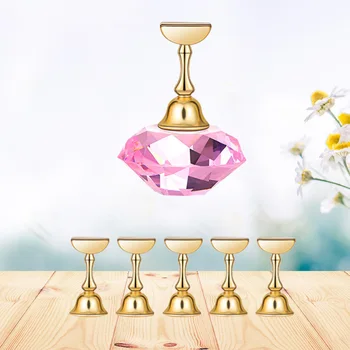 

False Nail Display Stand Nail Art Assistant Holder with Multi-faceted Rhinestone Base for Practice(Pink Base)