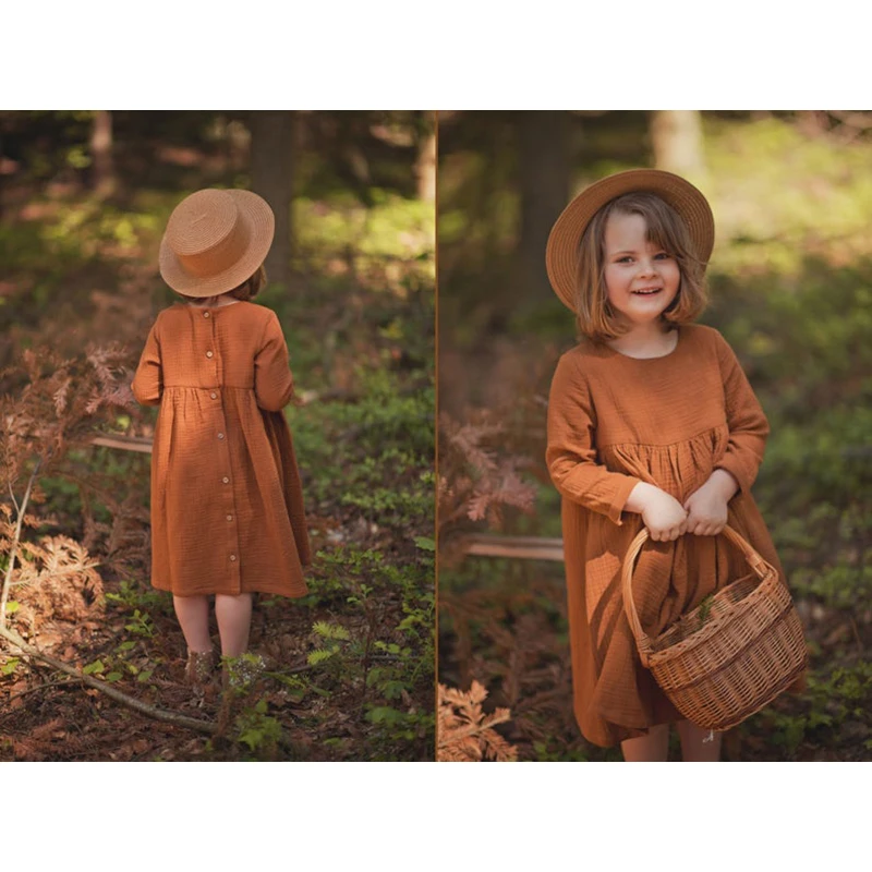 children dress 100% Cotton Retro Girl Dress Autumn New Baby Kids Casual And Comfortable Long Sleeve Button-Down Dresses Children Clothing TZ62 children dress