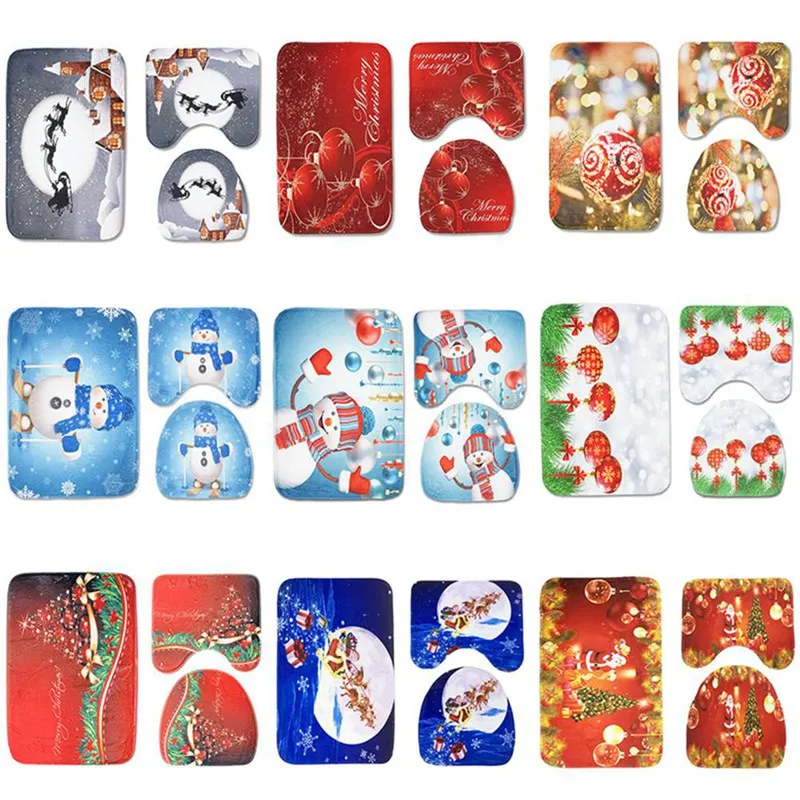 3 шт./компл. Merry Christmas Чехол подушки сиденья для унитаза Нескользящие наборы для ванной стойка для тряпок+ крышка для унитаза+ коврик для ванной