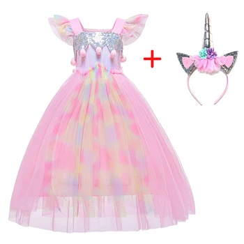 

Fashion Colorful Shining Unicorn Dress Sweet Pink Princess Baby Girl Dresses Cute Party Princess Costume 3-10 Years Kids Clothes
