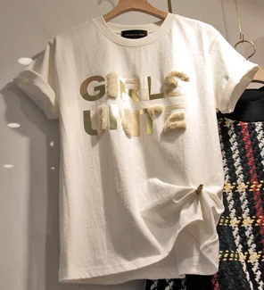 white Новые летние модные футболки розовый цвет Милая футболка с надписью harajuku Koreansummer с коротким рукавом простой футболка для женщин - Цвет: white