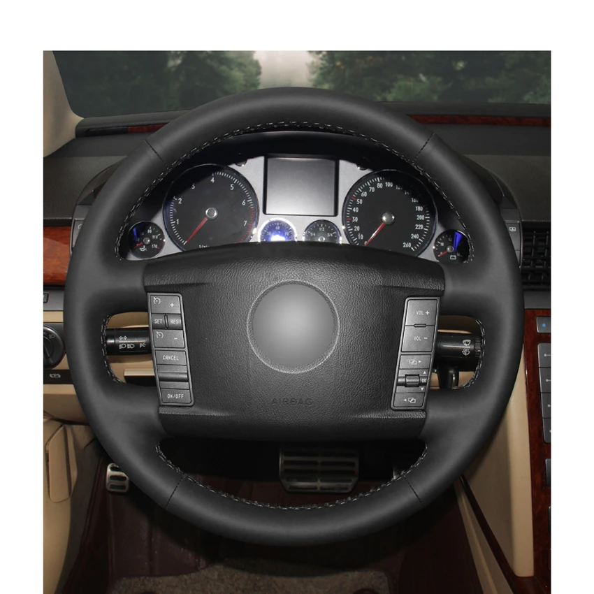 Черная искусственная кожа PU ручная обмотка руля для Volkswagen VW Phaeton 2004-2010