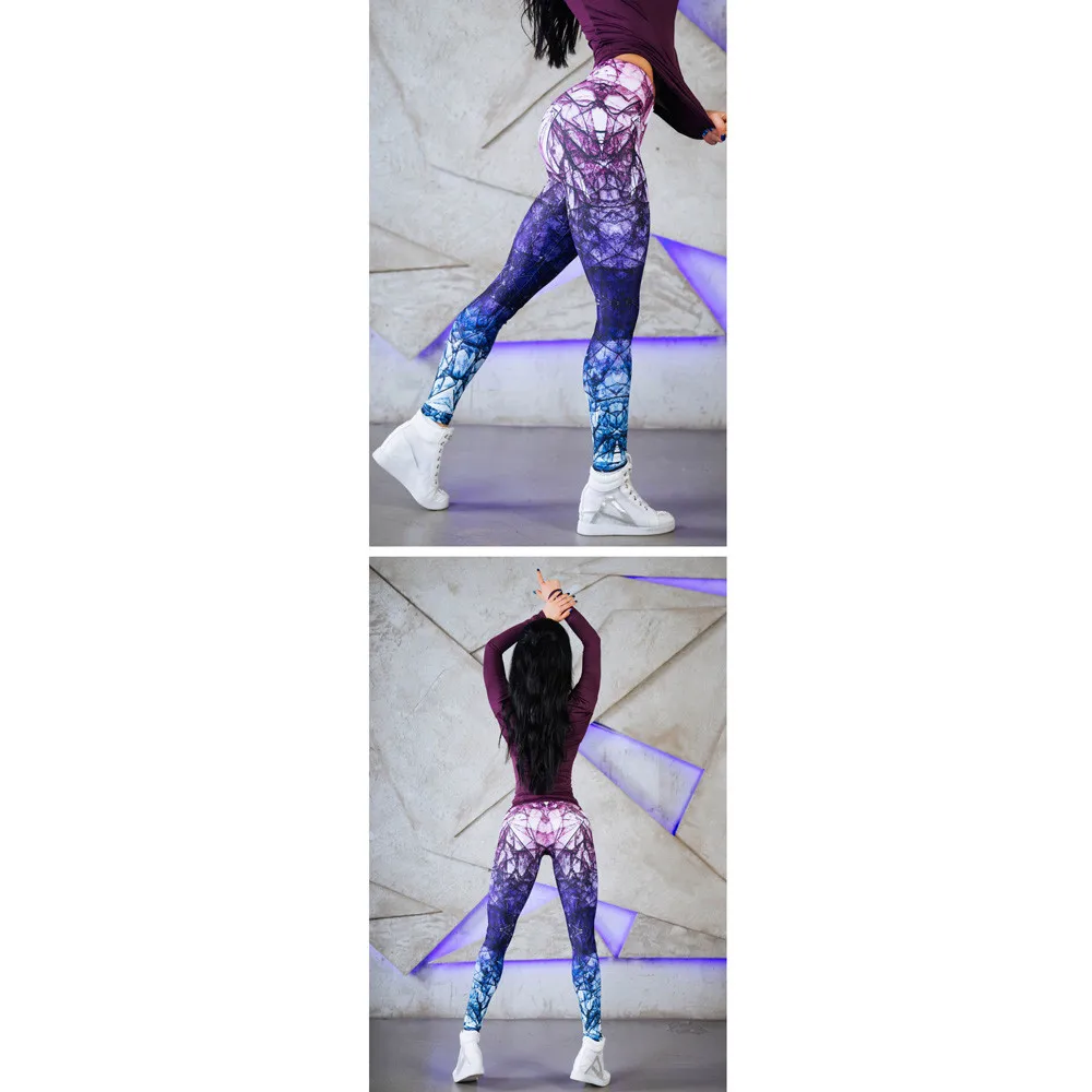 Mandala leggings Purple Cube Gradient Magic Print Leggings Put Hip High Waist Legging Slim Pants fitness leggings Sweatpants