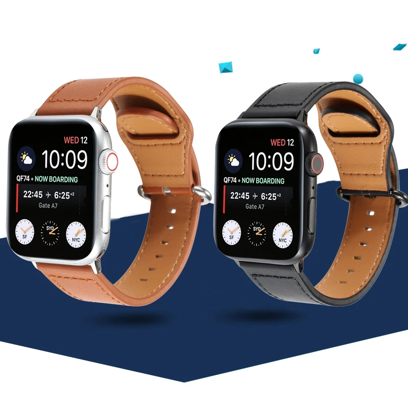 Ремешок для Apple Watch series 5/4/3/2/1 38 мм 42 44 40 кожаный сменный спортивный браслет