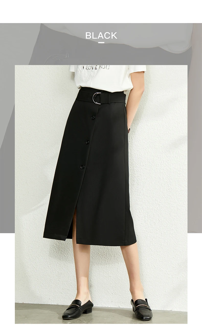 AMII Minimalism Summer Autumn Fashion Solid Aline Single-breasted Women Skirt Causal Belt Calf-length Female Skirt 12030047