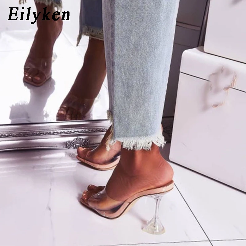 Goede Eilyken Oranje Zilver Pvc Jelly Slippers Open Teen Hoge Hakken Vrouwen Transparante Perspex Slippers Schoenen Hak Clear Sandalen Maat 42