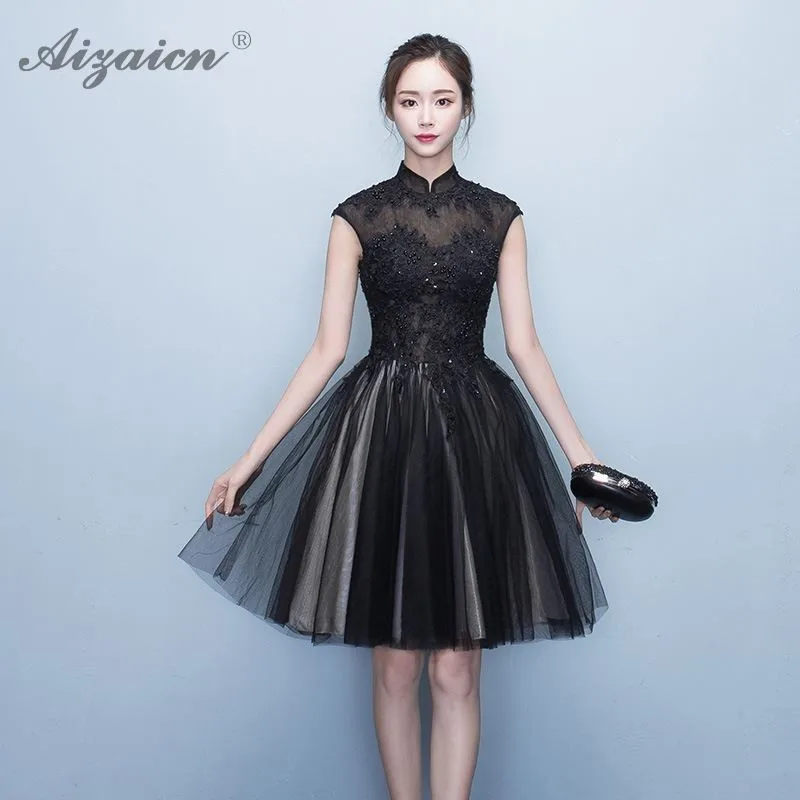 Летнее модное Черное вечернее платье Cheongsam, Современное женское элегантное Мини Qi Pao, Женские китайские вечерние платья, Qipao Robe originentale