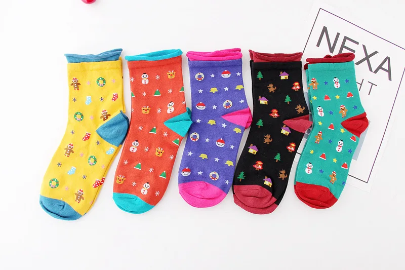 Рождество Санта Клаус Смешные Милые Мультяшные женские носки свежие носки с надписями Снежинка