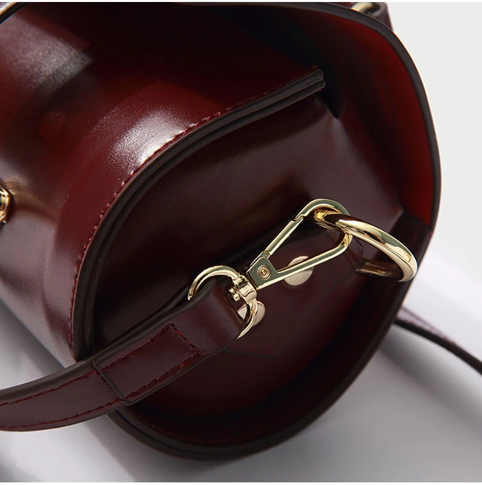 Unua amo Cylinder Handbag Women Luxury Genuine Leather Shoulder Bag Retro Round Bucket Totes Bags Ladies