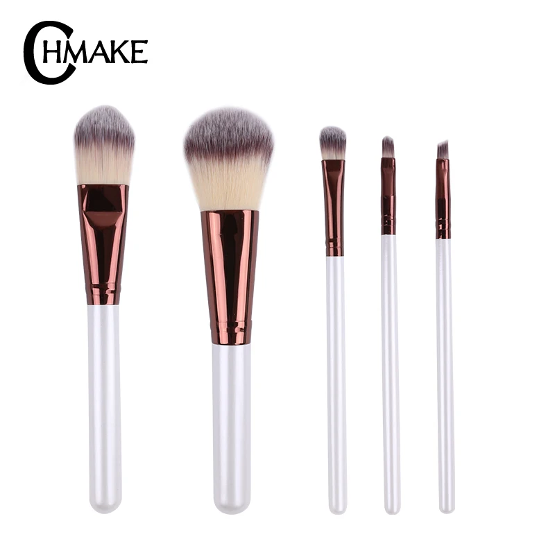

CHMAKE 5PCS Make up brushes white rose gold portable make up brush set tool kit foundation eyebrow cosmetic nylon hair