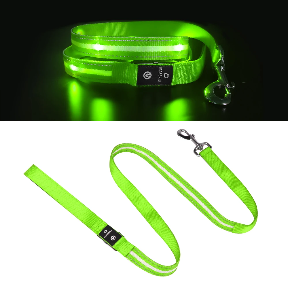 MASBRILL LED Dog Leash USB Rechargeable Flashing Light Water Resistant Lightweight Nylon Mesh Soft Padded Walking Training Dog Collars comfotable Dog Collars