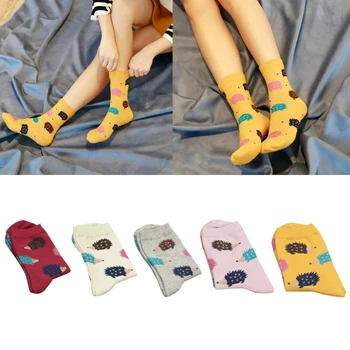 

Women Girls Winter Warm Cotton Long Socks Cartoon Hedgehog Pattern Lovely Casual U90E
