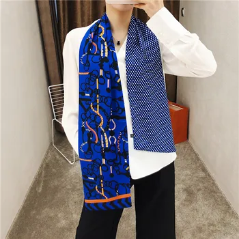 

New European and American rope belt chain double-layer printed scarf twill silk long scarf scarf scarf headband