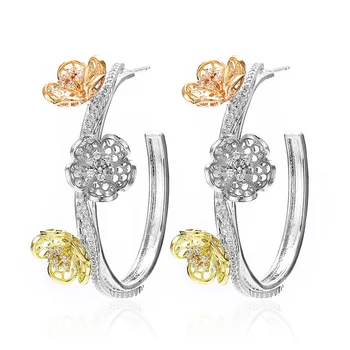 

VERY GIRL Small Flower Hoop Earring Cubic Zircon Statement Earrings Two Sizes to Choose Best Birthday Jewelry Gift for Her