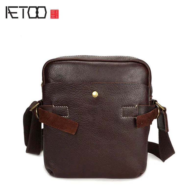 

BJYL First layer of leather men shoulder bag hand zipper travel bag leather Messenger bag retro male bag