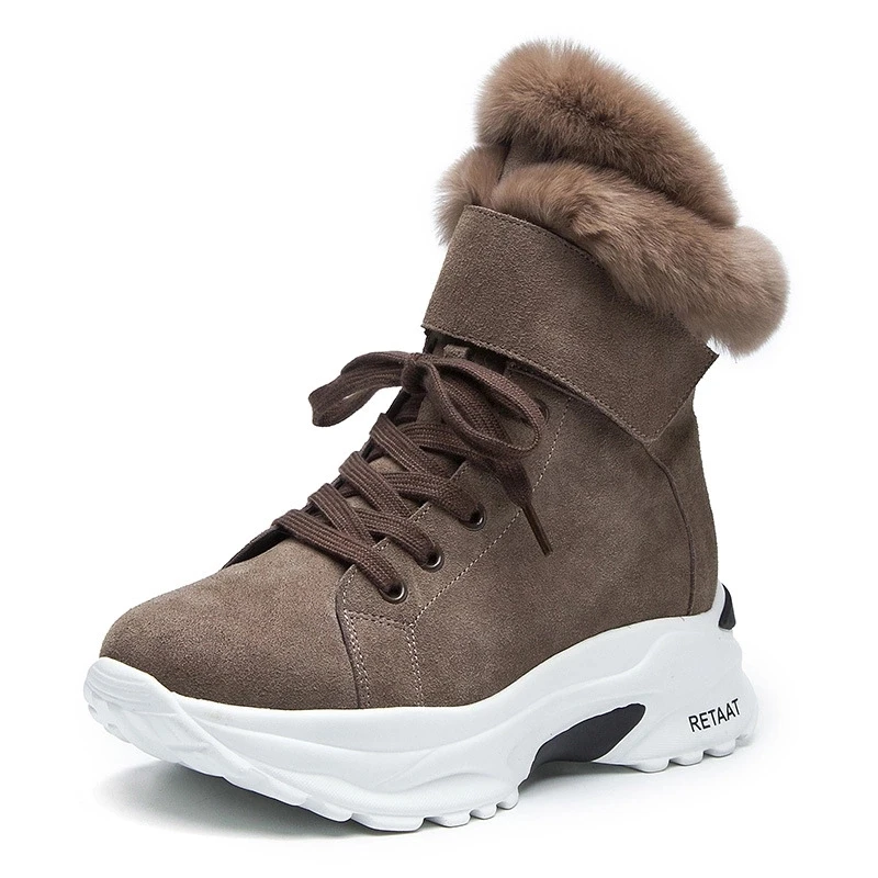 Fletiter/; женские ботильоны; женские зимние ботинки на платформе; теплая зимняя обувь из искусственного меха на толстом плюше; Водонепроницаемая нескользящая обувь - Цвет: Gray