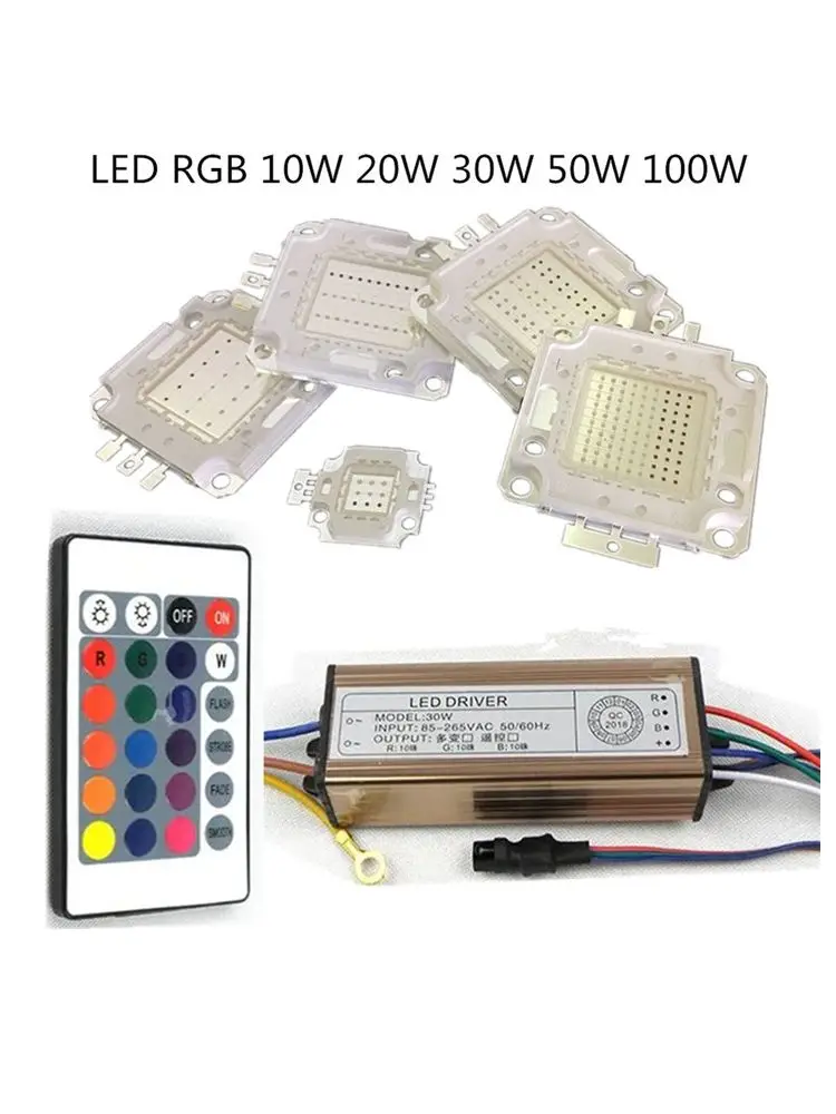 Led RGB Chip High Power COB Lamp 10W 20W 30W 50W 100W 35mli Chip Beads RGB Driver Blubs Epistar For DIY Spotlight Flood light