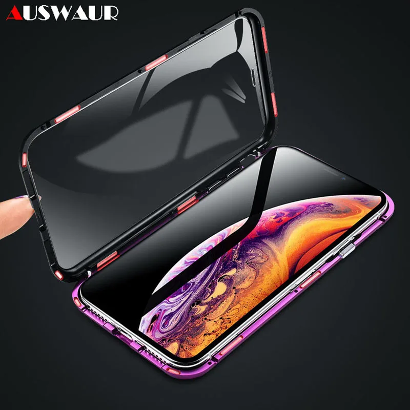 Чехол для телефона с двойным закаленным стеклом iPhone 6 7 8 Plus X XR XS 11 Pro Max Магнитный