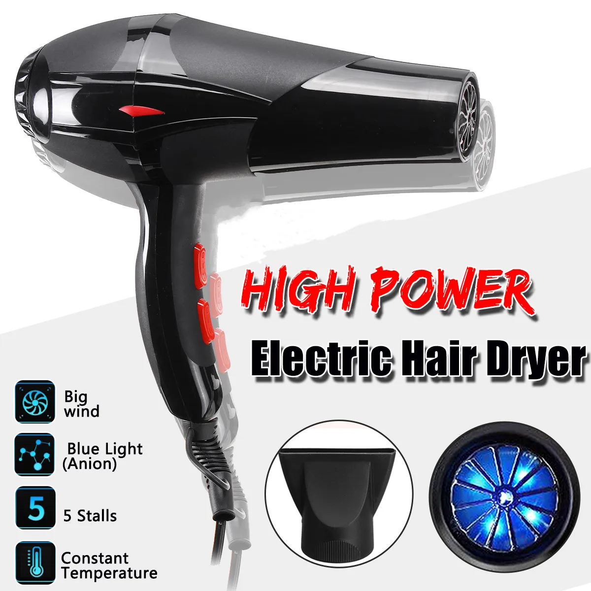 

New Becornce 800W Powerful Hair Dryer for Anion Hairdressing Barber Salon Tool Blow Dryer Low Hairdryer Hair Dryer Fan 220V