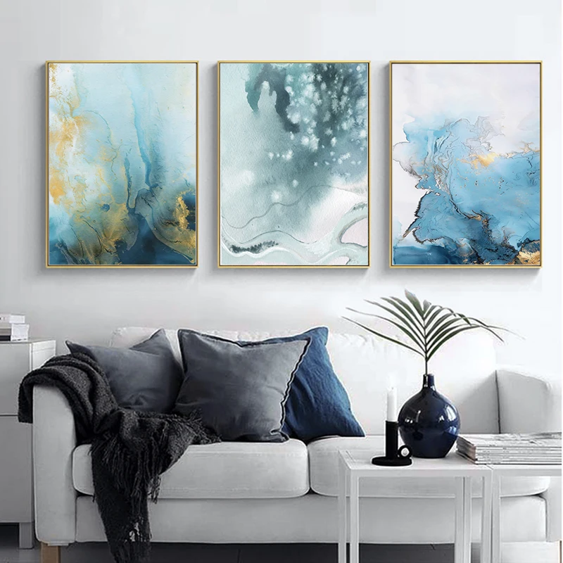 

Abstract Geometric Poster Gold Green Blue Nordic Wall Art Picture Prints Canvas Painting Modern Living Room Decoration