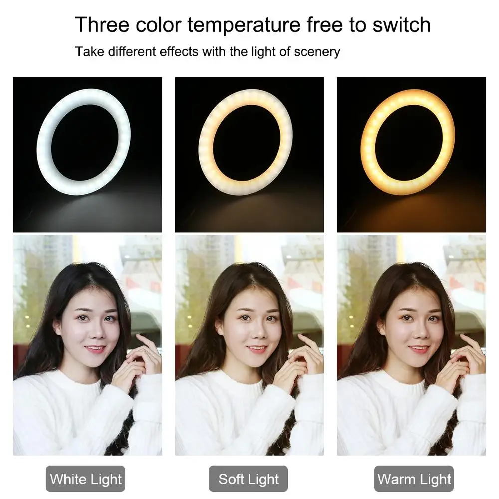 PULUZ 6.2 inch USB 3 Modes Dimmable LED Ring On-Camera Video Lights with Cold Shoe Tripod Ball Head