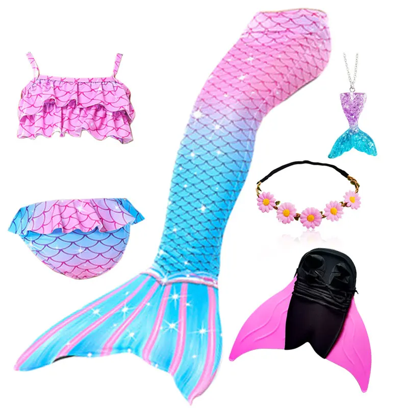 Swimming Mermaid Tail Kids Girls Halloween Costume Cosplay Children Swimsuit Fantasy Beach Bikini Can Add Monofin Fin Birthday halloween outfits Cosplay Costumes