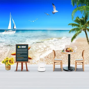 

Custom Mural Beach Seagull Seaside Landscape 3D Photo Wall Paper Waterproof Self-adhesive Wallpaper For Living Room Decoration