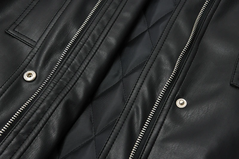 [EAM] свободный покрой с черным пояском и большой Размеры из искусственной кожи Куртка Новая нагрудные с длинным рукавом Для женщин пальто Модные осень-зима 1M458