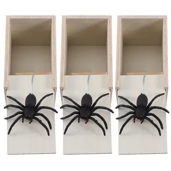 

3Pcs Halloween /April Fool's Day Gift Wooden Prank Trick Practical Joke Home Office Scare Toy Box Gag Spider Kids Funny Gift