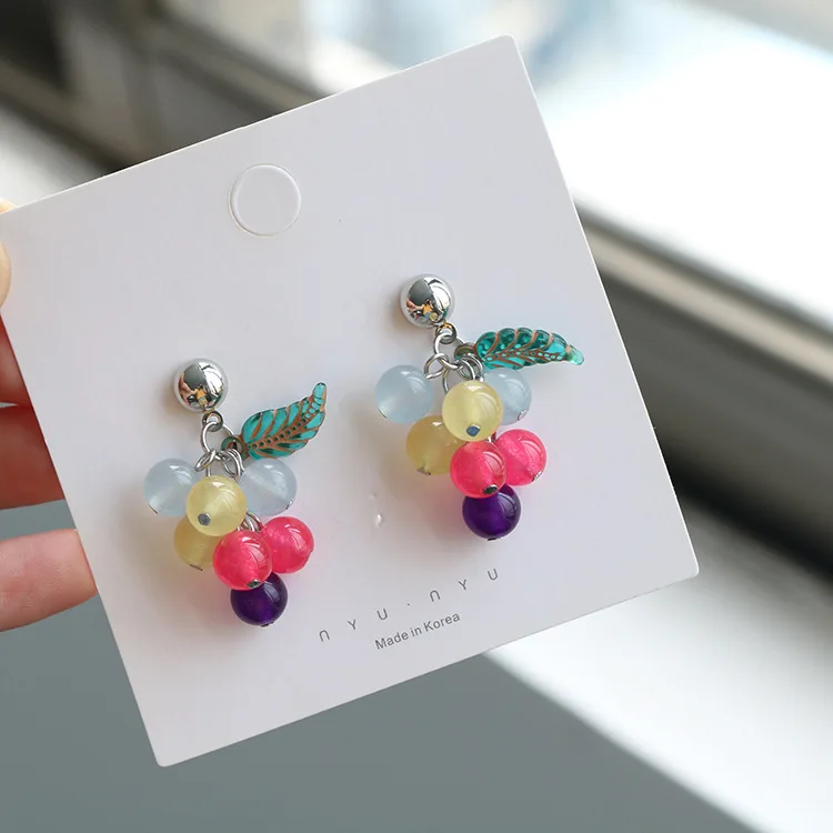 ZiccoWong New Colorful Cute Fruit Fashion Ear Stud Earrings For Women Girl Lovely Grape Dangle Eardrop Summer Style Jewelry | Украшения и
