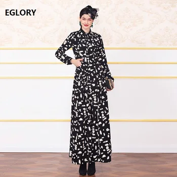 

High Quality Brand New 2019 Autumn Long Dress Plus Size XXXL Women Turn-down Collar Exquisite Print Tunic Button Long Maxi Dress