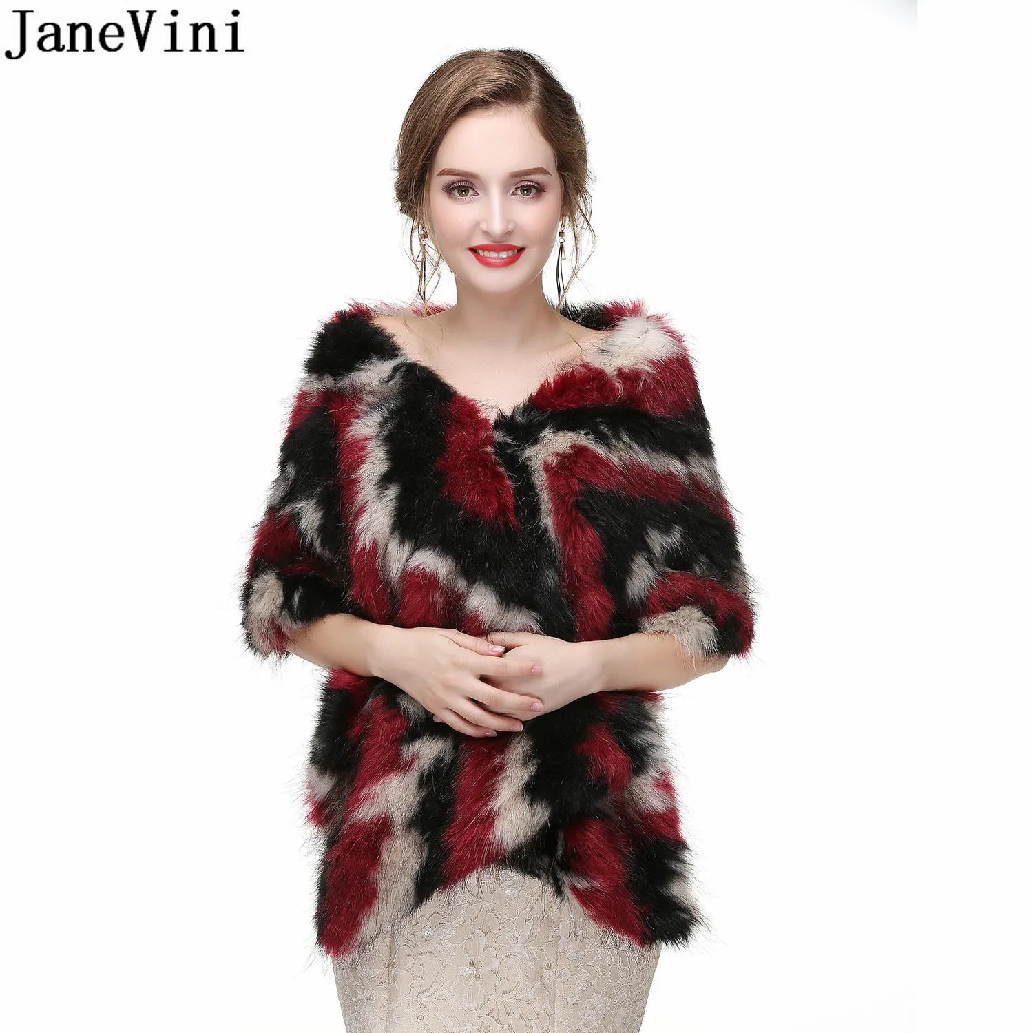 JaneVini Fashion Women Winter Faux Fur Jacket Bride Wedding Boleros Wraps Capes Bridal Wedding Party Shawls Stoles Chal Mujer