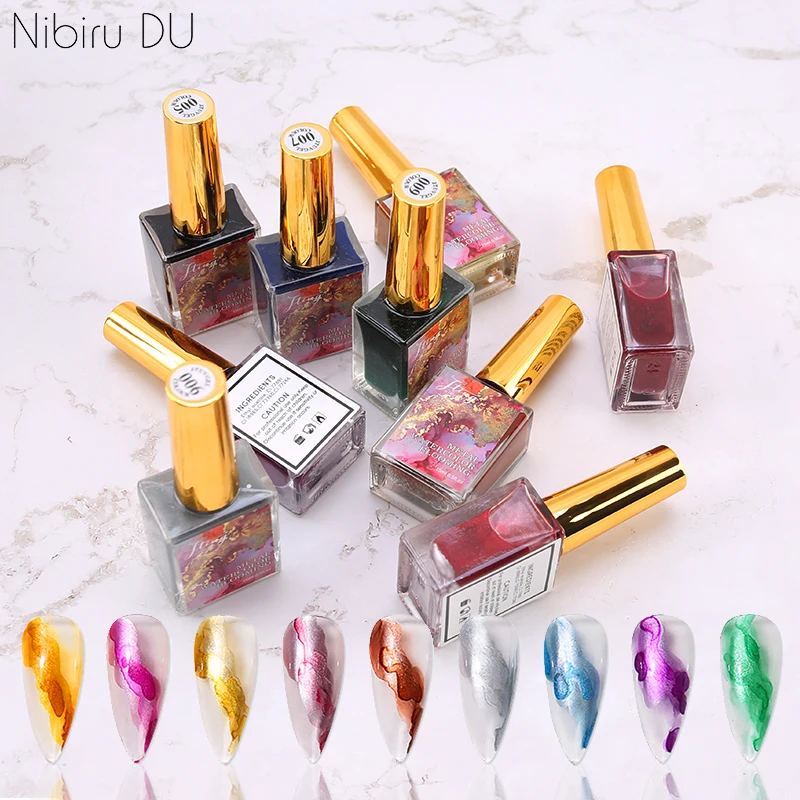 

9/12Pcs Metal Watercolor Ink Nail Polish Color Blossoming Quick Dry Nail Art Design Ink Painting Semipermanent Gel Nail Polish