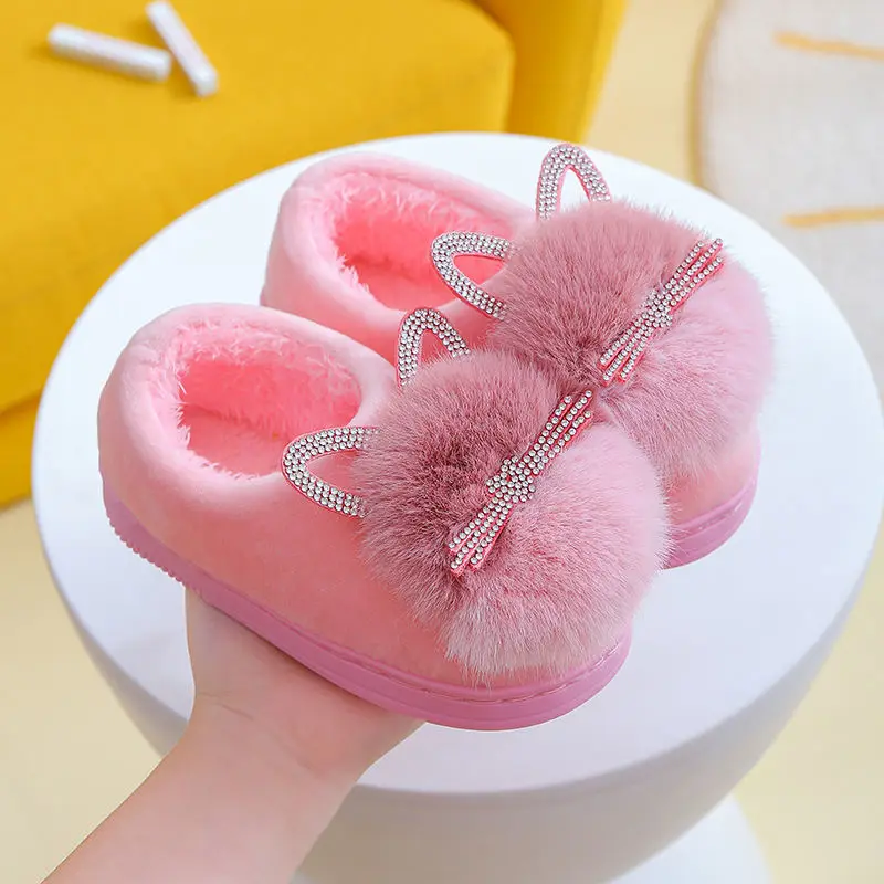 children's shoes for high arches Children's Slippers Winter Kids Cotton Shoes Winter Warm Pink Furry Rabbit Ears Pattern Non-slip Baby Girl Slippers Kids Shoes extra wide fit children's shoes Children's Shoes