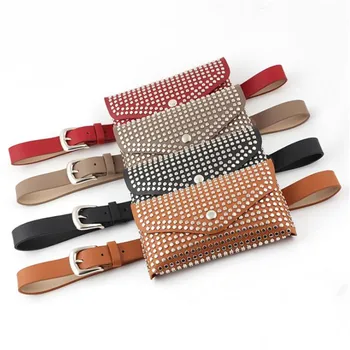 

Fashion Women Rivets Waist Pack PU Leather Fanny Pack Luxury Designer Casual Purse Women Phone Pouch Punk Belt Bag Purse