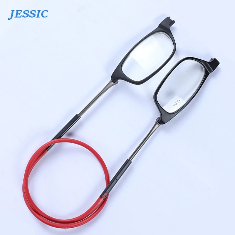 

JESSIC Hanging Neck Buckle Reading Glasses Folding Presbyopic Men Women Soft Silicone Magnetic Vintage Eyeglasses