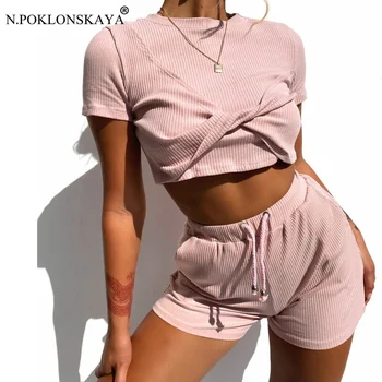 

Women Crop Top Shorts Suits Womenswear Two Piece Set Women's Suits Summer Suit Ensemble Femme dresy damskie jogging lounge wear