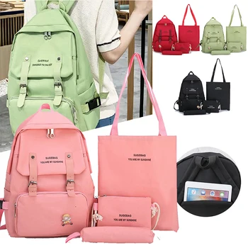 

4set Backpack Fashion Women Backpack Canvas Shoulder Bags Printing Girl School bag Mochilas Female Children Student Backpack