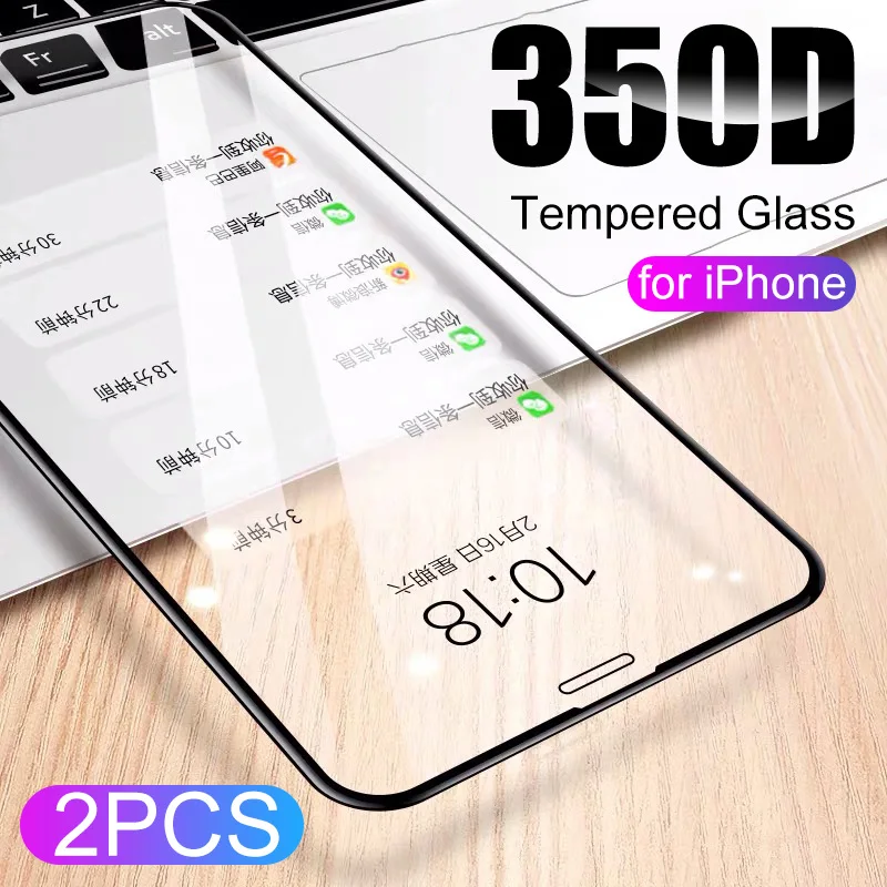 

350D Curved Protective Glass For Iphone 11 Pro Max Tempered Glass Screen Protector 2pcs Full Cover Glass For Iphone Xs Max X Xr